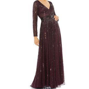 Mac Duggal Burgundy Sequin Maxi Dress